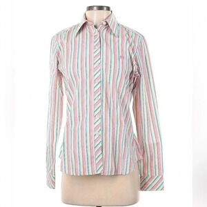 Vintage Lilly Pulitzer | Green Pink Yellow Stripe Button Down Blouse Size 4